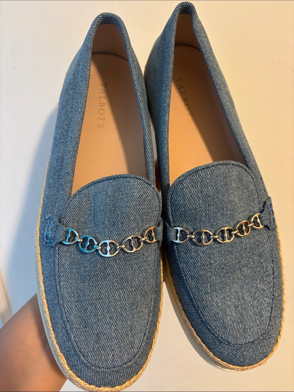 Talbots Blue Denim Chain-Trim Espadrille Loafers